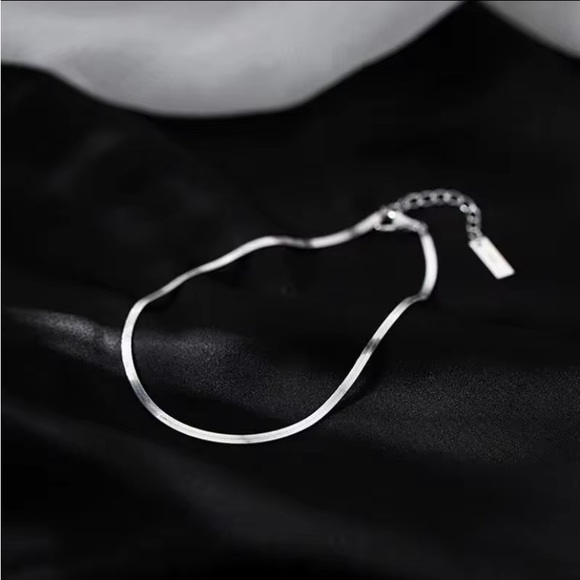 Sterling Silver Herringbone Ankle Bracelet - Picture 2 of 5